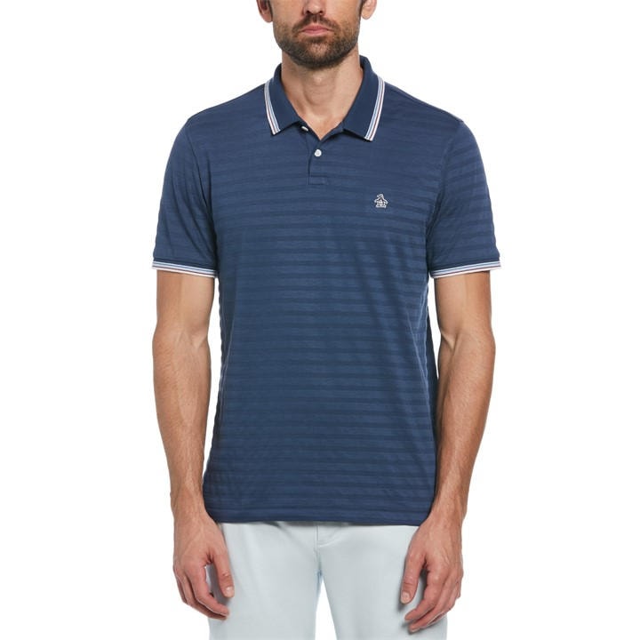 Original Penguin Men' Blue Cotton Solid Short Sleeve Polo Shirt in Size S, Sports Direct