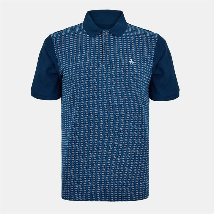 Original Penguin Men's Blue Jacquard Short Sleeve Polo Shirt in Size M, Sports Direct