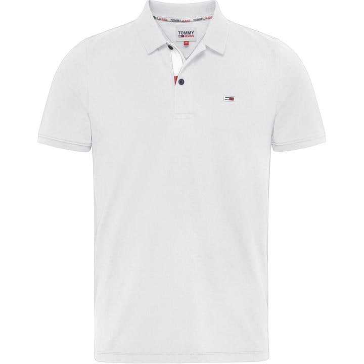 Tommy Jeans Men' White Slim Short-Sleeve Polo Shirt in Size S, Sports Direct