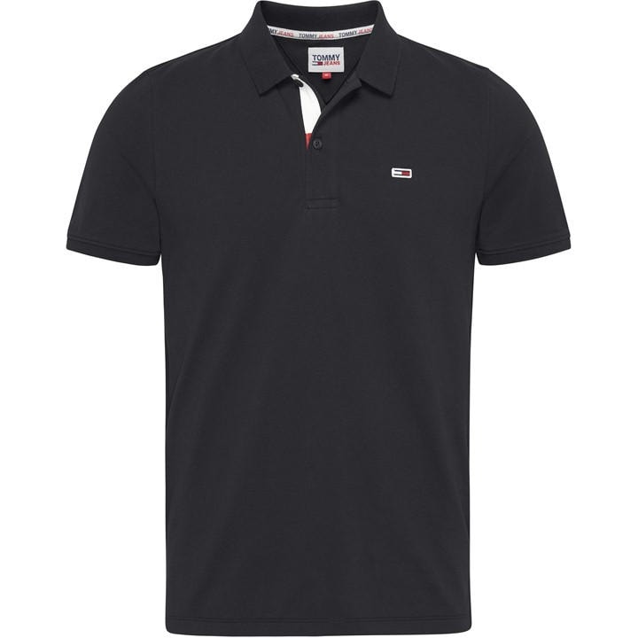 Tommy Jeans Men' Black Slim Short-Sleeve Polo Shirt in Size S, Sports Direct