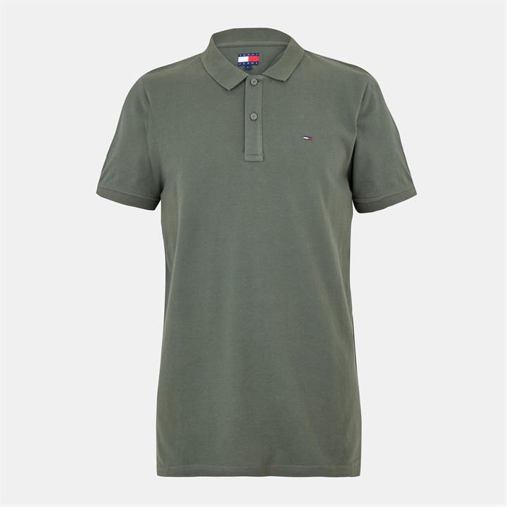 Tommy Jeans Men' Green Slim Short-Sleeve Polo Shirt in Size S, Sports Direct