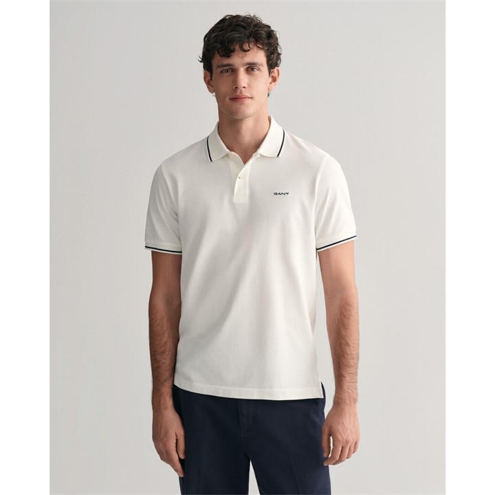 Gant Men's White Tipped Pique Polo Shirt in Size M, Sports Direct