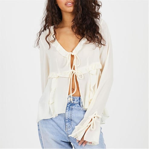 Brave Soul - BS Womens Long Sleeve Frill Top with Front Tie Detail