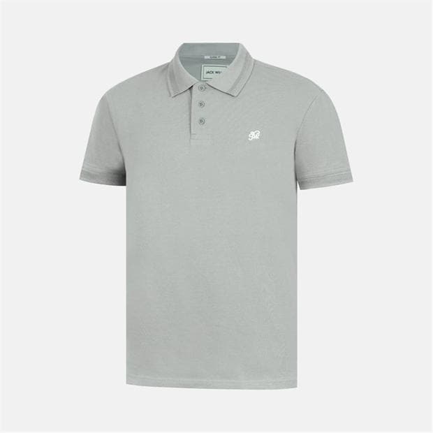 Grey - Jack Wills - Men's Fine Pique Cotton Short Sleeve Polo Shirt