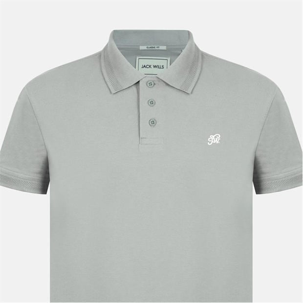Grey - Jack Wills - Men's Fine Pique Cotton Short Sleeve Polo Shirt