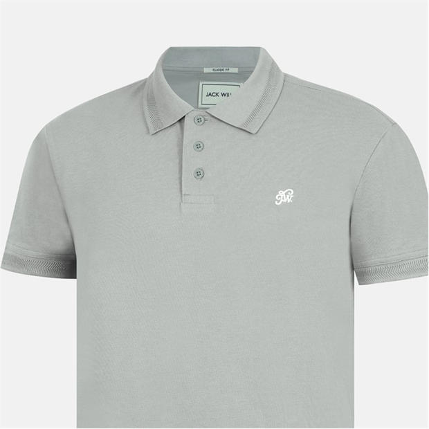 Grey - Jack Wills - Men's Fine Pique Cotton Short Sleeve Polo Shirt