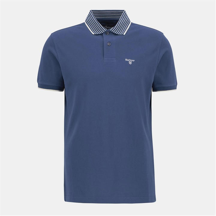 Barbour Men' Blue Denwick Short Sleeve Tailored Fit Polo Shirt in Size S, Sports Direct