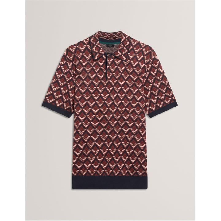 Ted Baker Men's Red Jacquard Short-Sleeve Polo Shirt in Size XL, Sports Direct