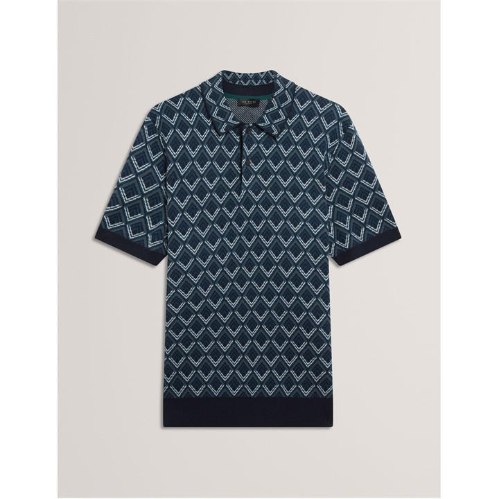 Ted Baker Men's Blue Jacquard Short-Sleeve Polo Shirt