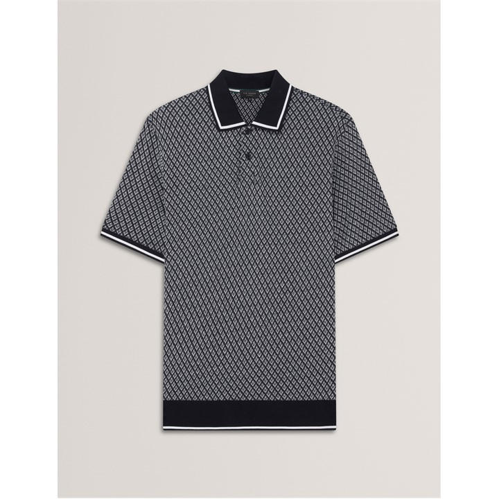 Ted Baker Men's Altairr Geo Textured Polo Shirt in Black, Size S, Cotton Standard Fit - Image 3