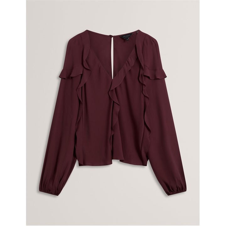 Ted Baker Women's Red Long-Sleeve Frill Blouse in Size 12, Sports Direct