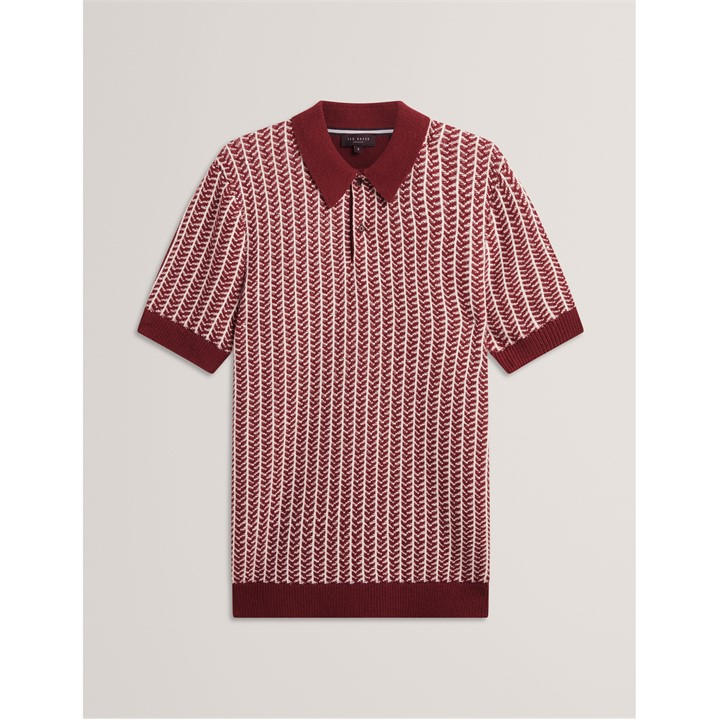 Ted Baker Men' Red Herringbone Short-Sleeve Polo Shirt in Size S, Sports Direct
