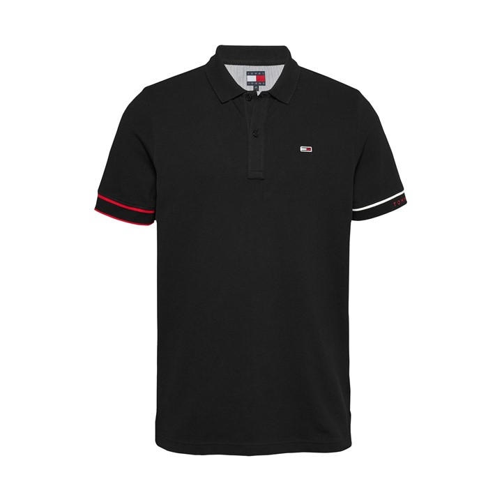 Tommy Jeans Men' Black Tj Slim Flag Short-Sleeve Polo Shirt in Size S, Sports Direct