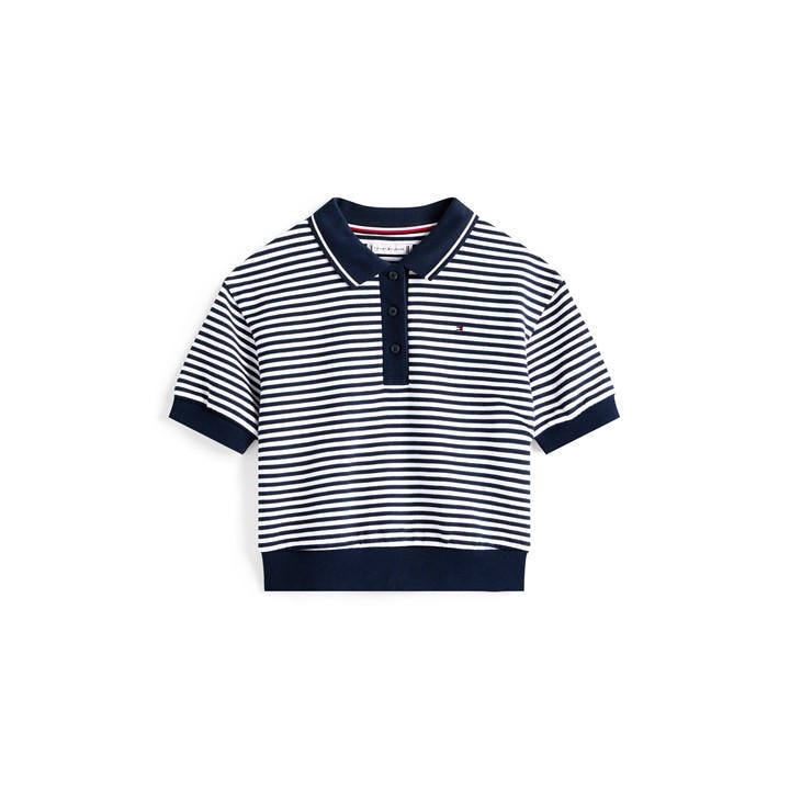 Tommy Hilfiger Girls Blue Kids' Striped Short-Sleeve Polo Shirt in Size 11 - 12 Years, Sports Direct