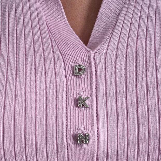 Pink Lavendar - DKNY - DKNY Jeans Short Sleeve Rib Polo W/ Logo Rhinestone Buttons