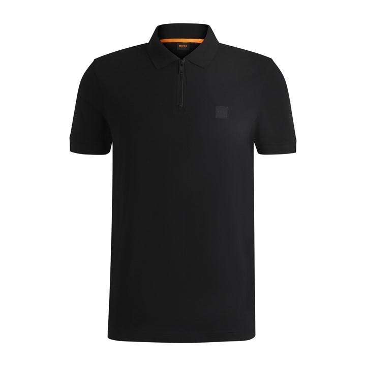 Boss Men's Black Orange Short Sleeve Quarter Zip Polo Top in Size L, Sports Direct