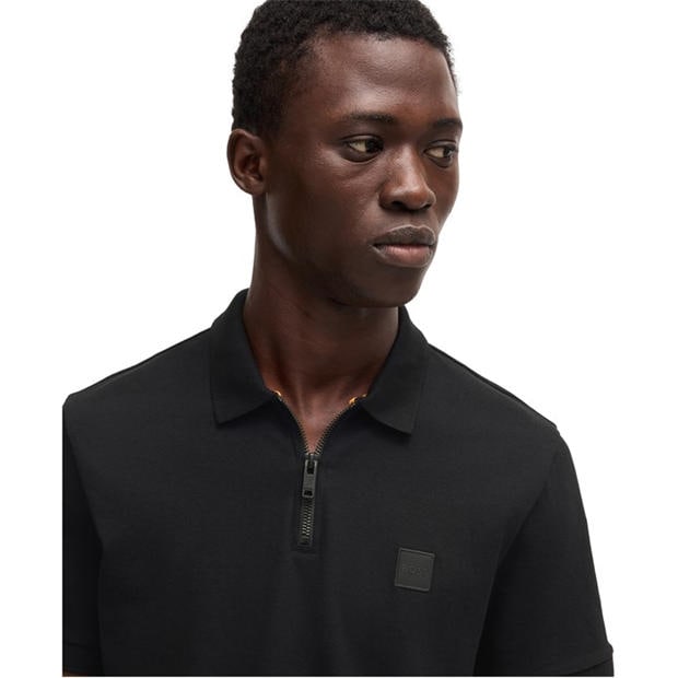 Black 001 - Boss - Mens BOSS ORANGE Short Sleeve Quarter Zip Polo Top