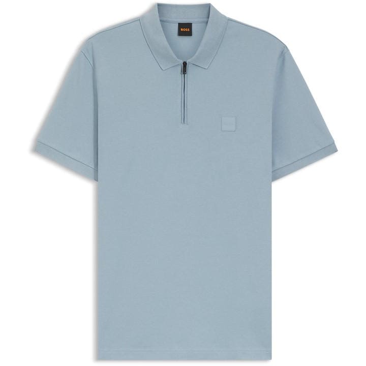 Boss Men's Blue Orange Short Sleeve Quarter Zip Polo Top in Size M, Sports Direct