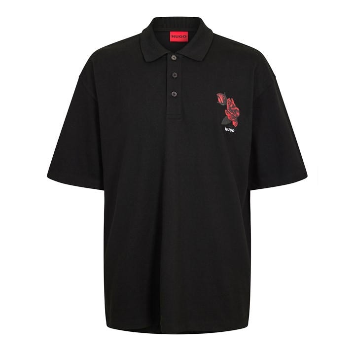 Hugo Men's Black Dardigo Short Sleeve Polo Shirt With Artwork Detail in Size 2XL, Sports Direct