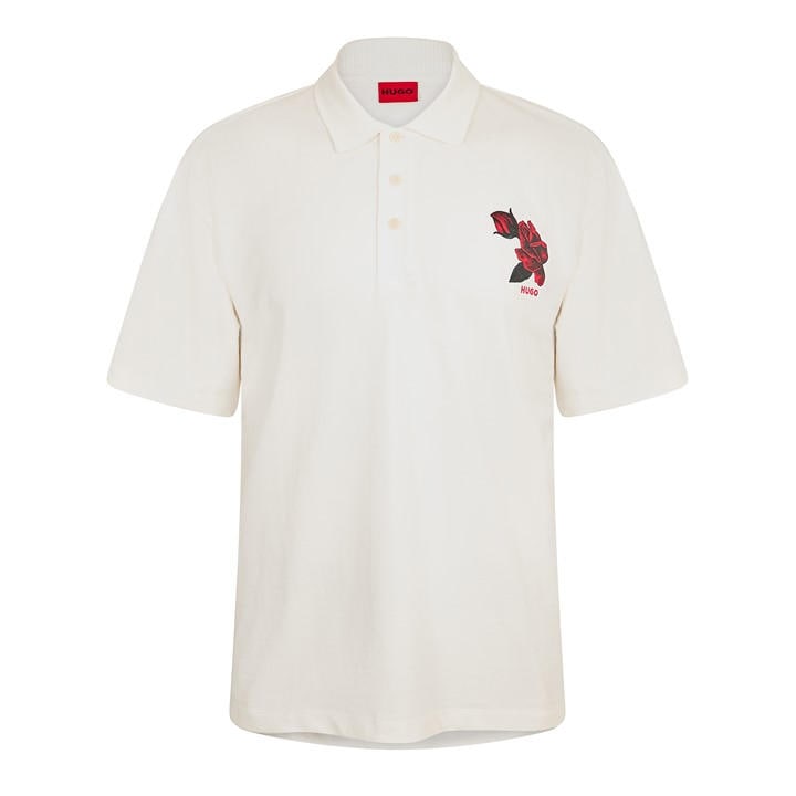 Hugo Men' White Dardigo Short Sleeve Polo Shirt With Artwork Detail in Size S, Sports Direct