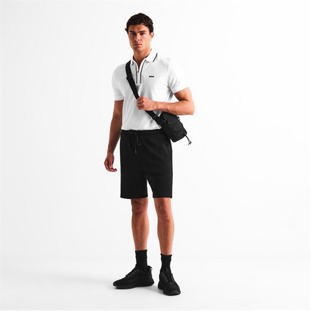 White 100 - Boss - Mens BOSS GREEN Short Sleeve Zip Polo Shirt (Philix)