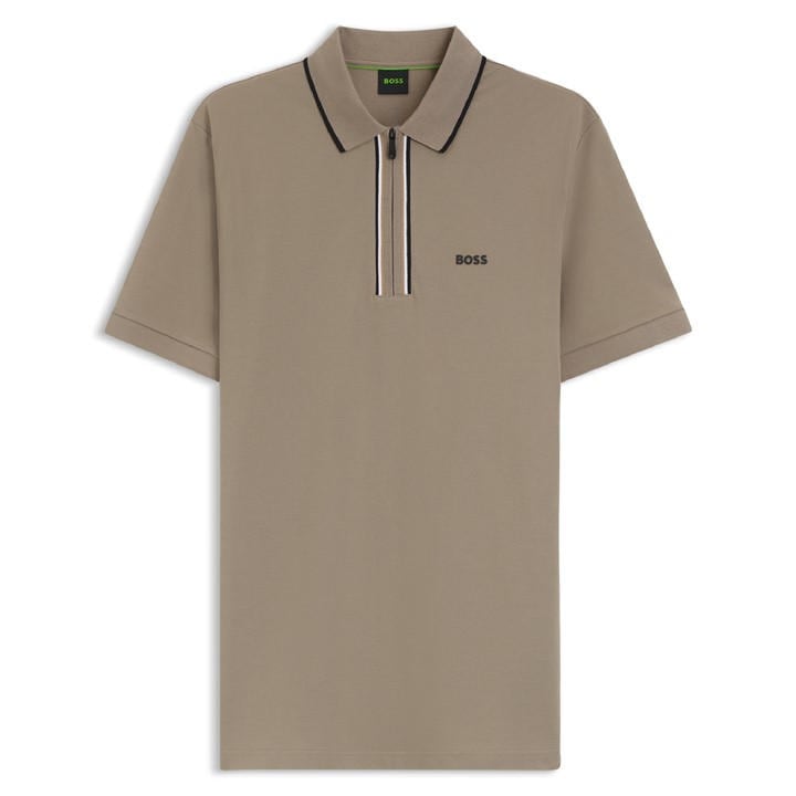 Boss Men' Green Short Sleeve Zip Polo Shirt (Philix) in Size S, Sports Direct