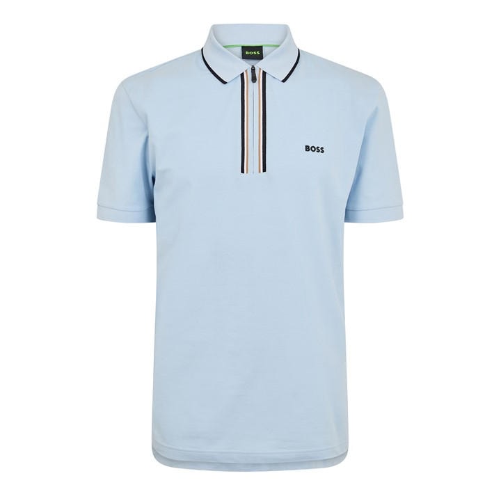 Boss Men's Blue Green Short Sleeve Zip Polo Shirt (Philix) in Size M, Sports Direct