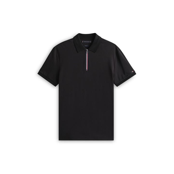 Tommy Hilfiger Men's Black Signature Zip Placket Polo Shirt in Size 2XL, Sports Direct