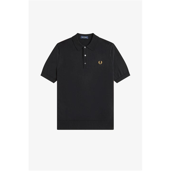 Fred Perry Men' Black Knitted Short Sleeve Polo Shirt in Size S, Sports Direct