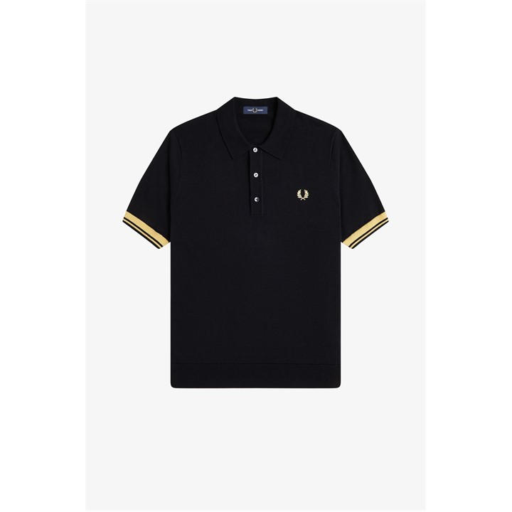 Fred Perry Men's Black Knitted Cuff Short Sleeve Polo Shirt in Size L, Sports Direct