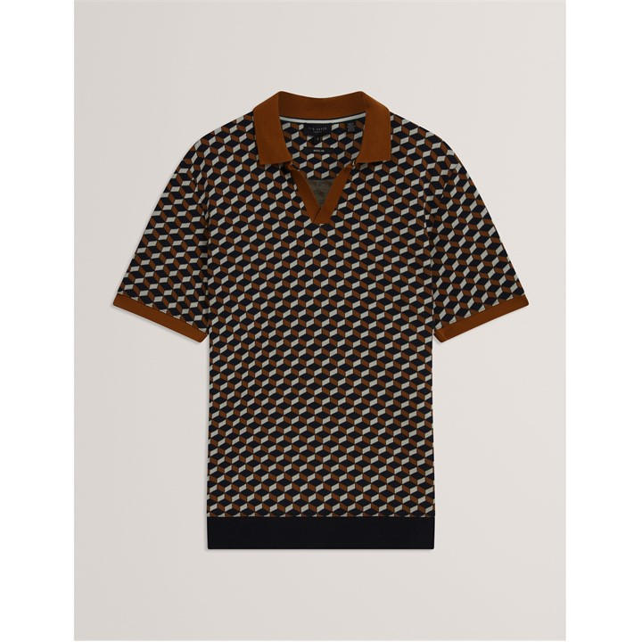 Ted Baker Men's Brown Jacquard Short Sleeve Polo Shirt in Size XL, Sports Direct