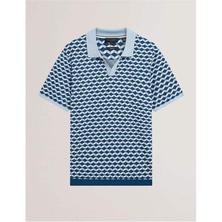 Ted Baker Men's Blue Jacquard Short Sleeve Polo Shirt in Size L, Sports Direct