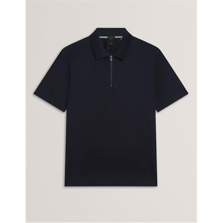 Ted Baker Men's Blue Textured Zip Short Sleeve Polo Shirt in Size XL, Sports Direct