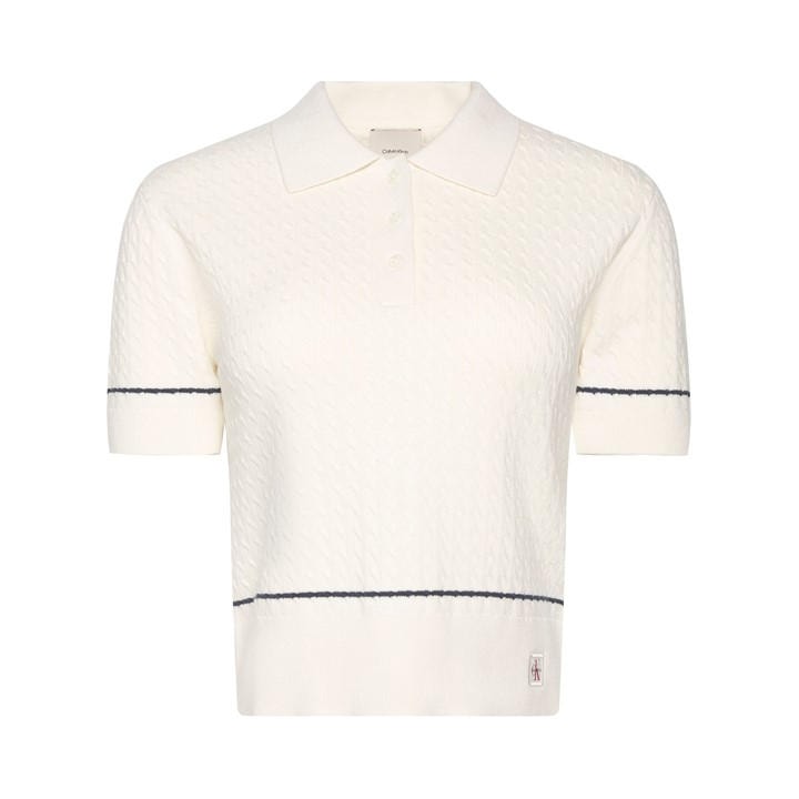 Calvin Klein Jeans Women's Cream Short Sleeve Polo Shirt in Size 14, Sports Direct