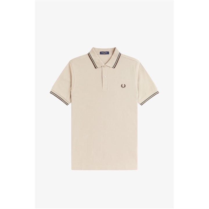 Fred Perry Men's Beige Short Sleeve Twin Tipped Polo Shirt in Size L, Sports Direct