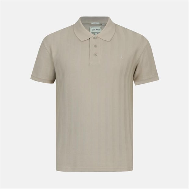 Beige - Jack Wills - Men's Herringbone Cotton Short Sleeve Polo Shirt