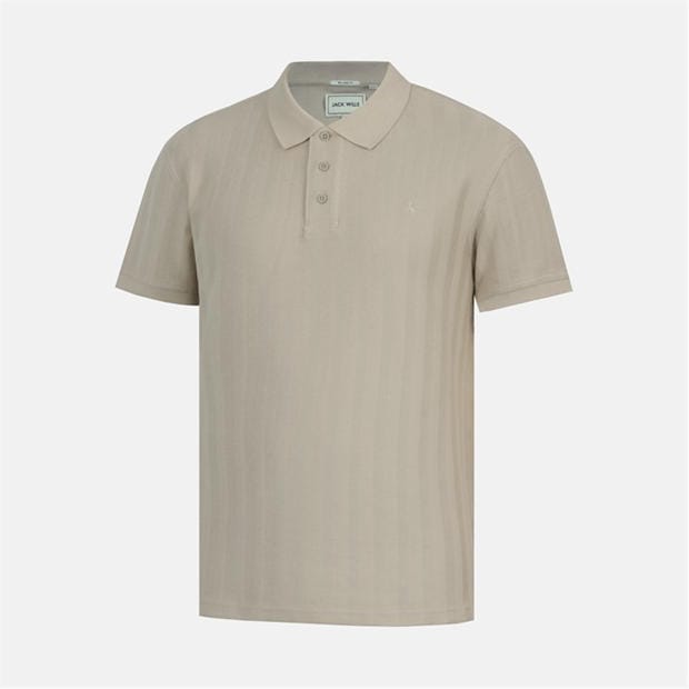 Beige - Jack Wills - Men's Herringbone Cotton Short Sleeve Polo Shirt
