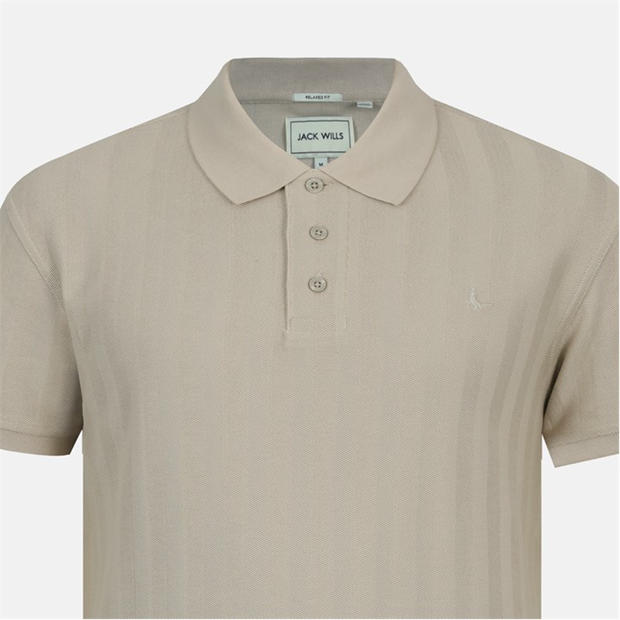 Beige - Jack Wills - Men's Herringbone Cotton Short Sleeve Polo Shirt
