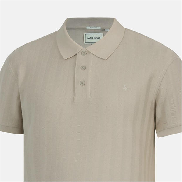 Beige - Jack Wills - Men's Herringbone Cotton Short Sleeve Polo Shirt