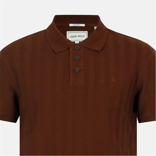 Chocolate - Jack Wills - Men's Herringbone Cotton Short Sleeve Polo Shirt