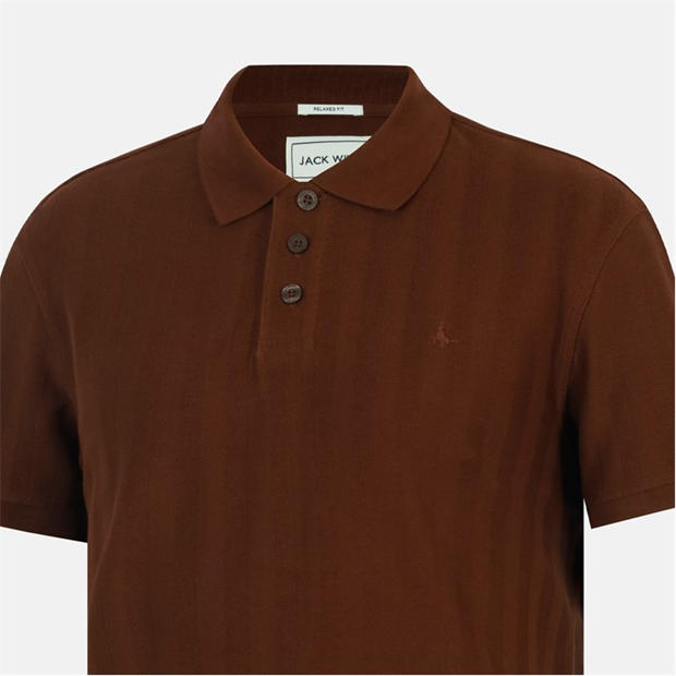 Chocolate - Jack Wills - Men's Herringbone Cotton Short Sleeve Polo Shirt