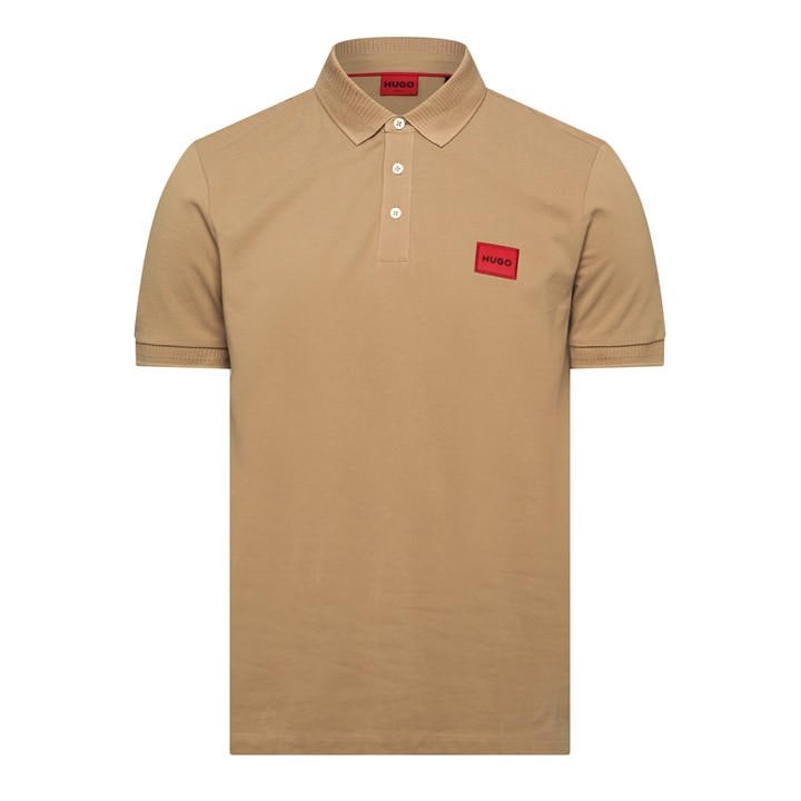 Hugo Men' Beige Deruso Short Sleeve Polo Shirt With Logo Detail And Ribbed Collar - Premium Cotton in Size S, Sports Direct