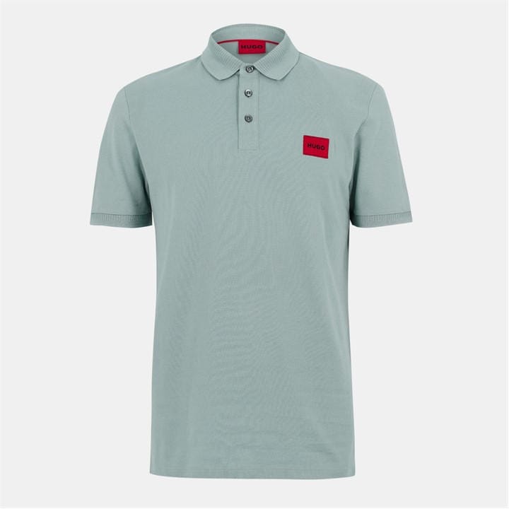 Hugo Men' Green Deruso Short Sleeve Polo Shirt With Logo Detail And Ribbed Collar - Premium Cotton in Size S, Sports Direct