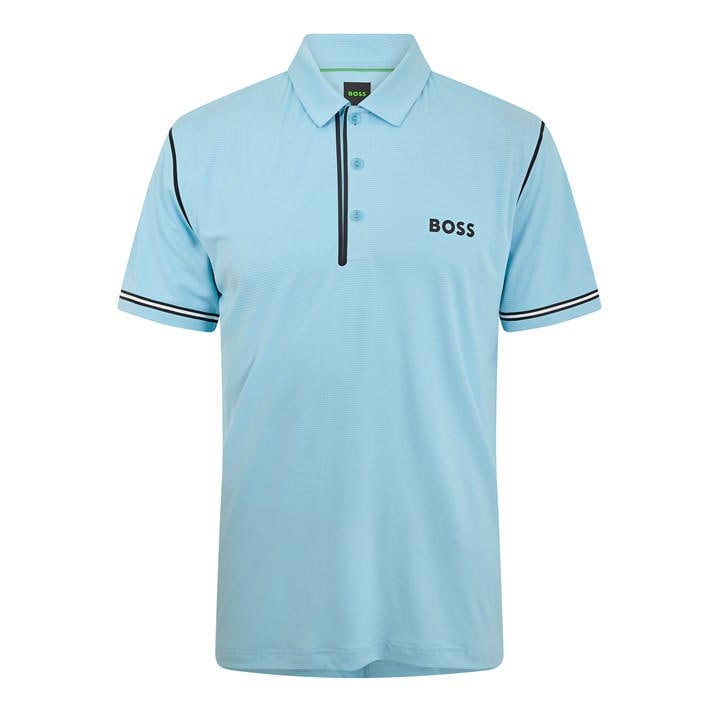 Boss Men' Blue Short Sleeve Polo Shirt With Logo Detail (Paddytech Goc) in Size S, Sports Direct