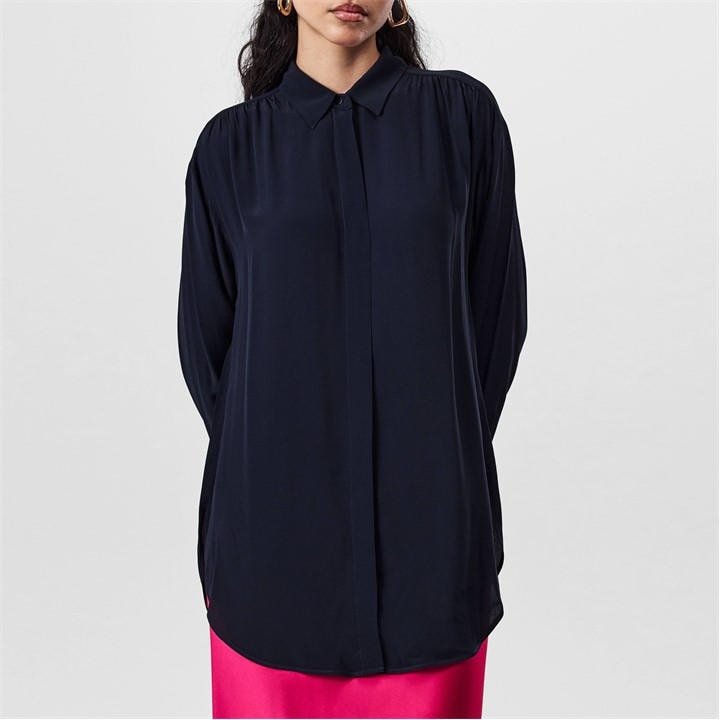 Boss Women's Blue Benika Relaxed Fit Blouse in Size 8, Sports Direct