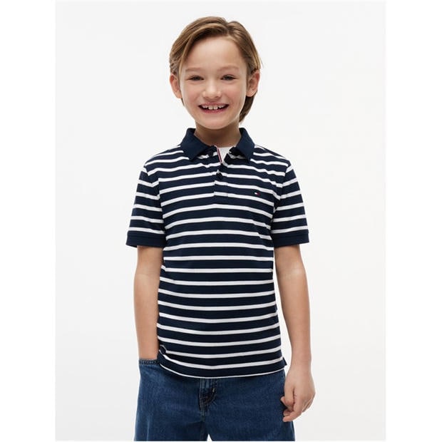 Navy Stripe 0A5 - Tommy Hilfiger - Kids' Short Sleeve Polo Shirt