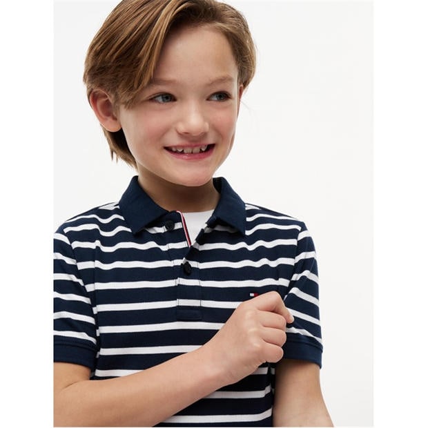 Navy Stripe 0A5 - Tommy Hilfiger - Kids' Short Sleeve Polo Shirt