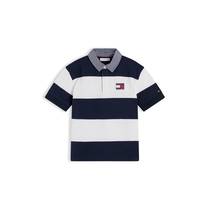 Tommy Hilfiger Kids' Short Sleeve Polo Shirt - Navy Stripe C1G - Size 10Y - Image 4
