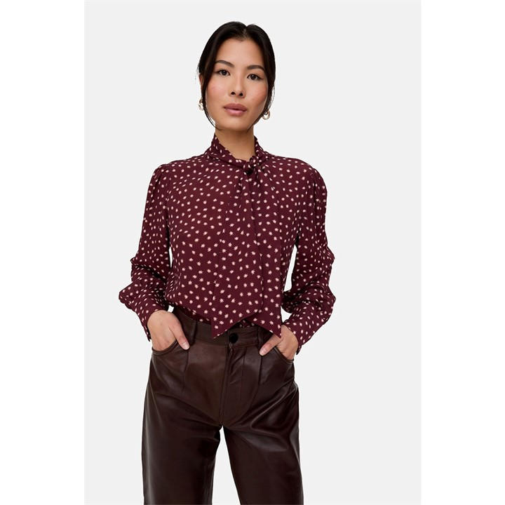 Lily And Lionel Women's Red Lily Pussybow Star Print Blouse In Burgundy in Size 8, Sports Direct