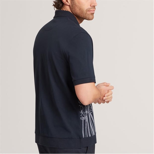 NAVY - Ted Baker - Mens Embroidered Floral Pure Cotton Knit Shirt